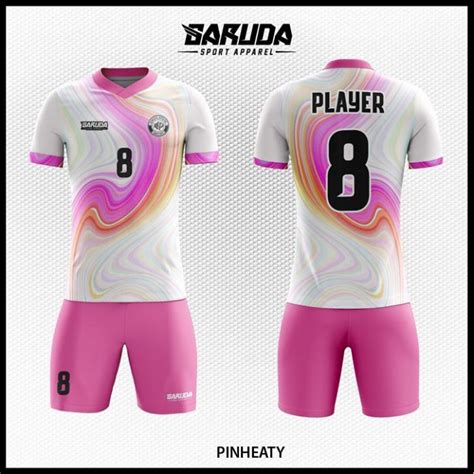 Menyedia kan berbagai sandang kebutuhan anda��. Desain Baju Bola Futsal Pinheaty Warna Putih Pink Motif Bergelombang - Garuda Print