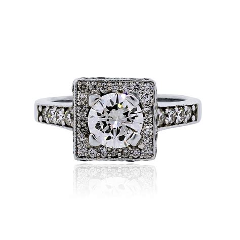 1 ct double row pave round cut diamond engagement ring si2 h white gold 18k. 14k White Gold 1ct Round Brilliant Diamond Square Halo ...