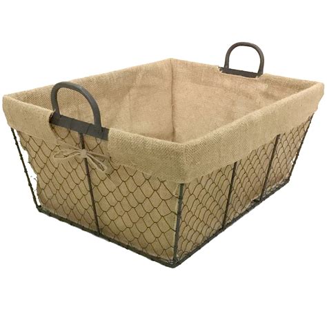 Rectangular Chicken Wire Basket With Burlap Liner Small At Home