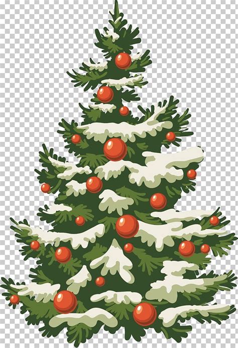 A Christmas Tree With Red Balls And Snow On It Transparent Background