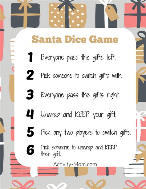 Christmas Gift Exchange Dice Game White Elephant Present Swap Party