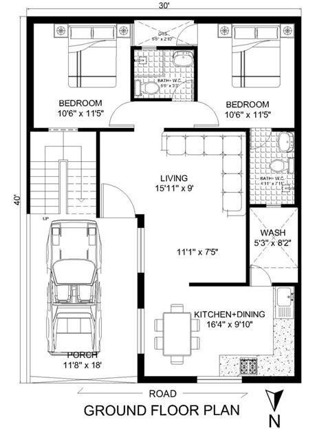 30 X 40 House Plan 3bhk 1200 Sq Ft Architego