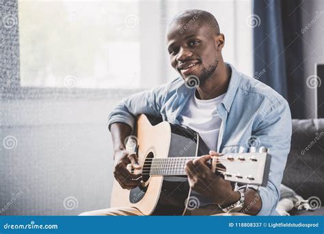 African American Man Playing Acoustic Guitar Stock Image Image Of