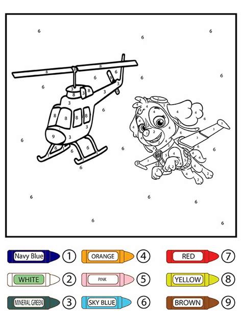 Paw Patrol Skye Flying And Helicopter Color By Number Coloring Page