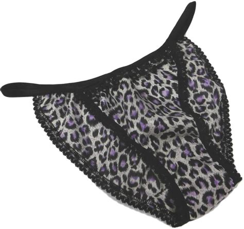 françois de loire shiny satin and lace mini tanga string bikini panties purple leopard with
