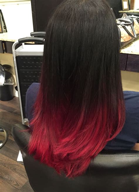 Red Dip Dye Hair Red Ombre Hair Hair Color Streaks Long Hair Color