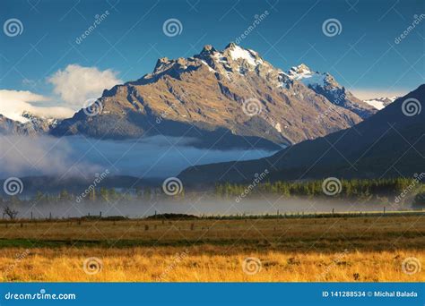 Mountain Range Of Southern Alps Landscape Panorama View New Zealand