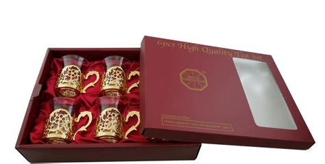 Gold Plated Glass Products Arabic Tea Set Union Metal