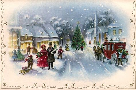 Old Christmas Post Сards — Victorian Street Scene 1000x665