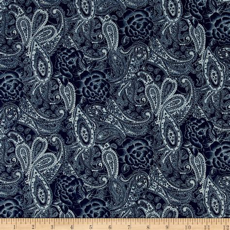 Telio Stretch Denim Paisley Print Dark Blue Fabric By The Yard