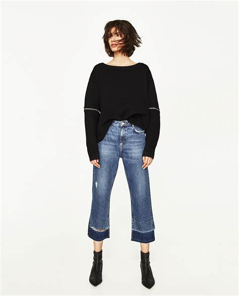 zara mid rise straight fit cropped jeans in blue lyst