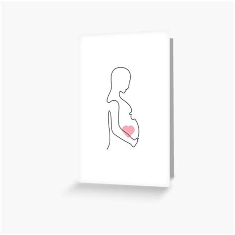 Pregnant Woman Holding Her Belly One Line Drawing Greeting Card By