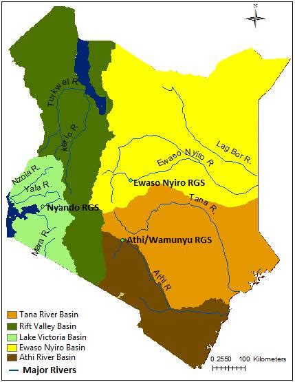 3 1 River Basins In Kenya With Major Rivers And 3 Rgs Stations Used In