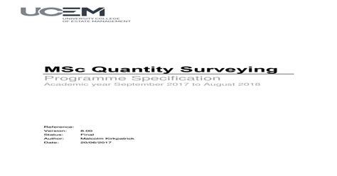 MSc Quantity Surveying - UCEM .MSc Quantity Surveying ...