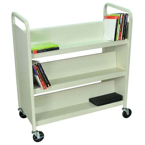 Luxor 2 Sided Steel Rolling Library Book Cart Black Or Putty Bt6s37