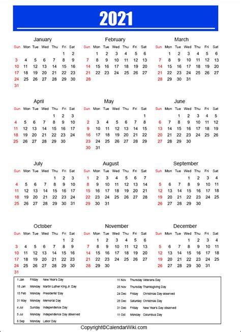 2021 Calendar With Bank Holidays Calendar Template Printable