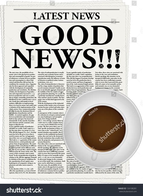 Newspaper Headline Good News Cup Coffee Stock Vector 126108281