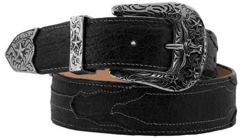 Mens Western Cowboy Belt Grain Leather Silver Buckle Black Cinto Rancho