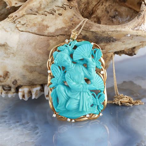 Pendant Or Pin You Decide This Hand Carved Turquoise And Diamond