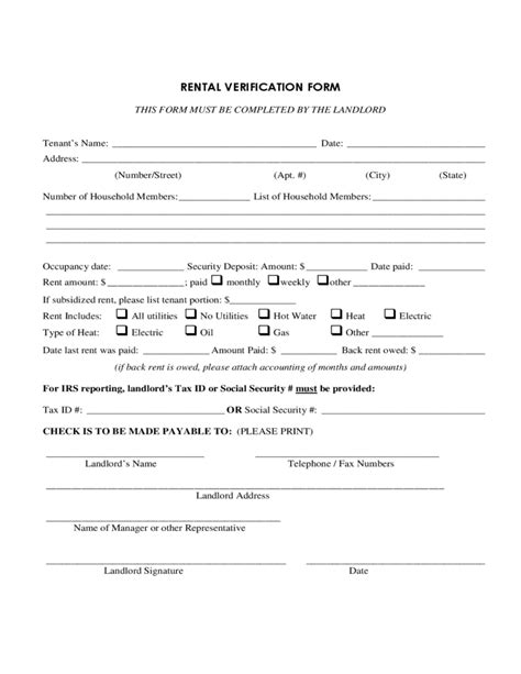 Free Rental Verification Forms Word Excel Fomats