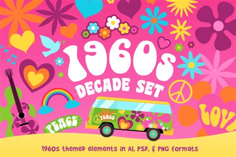 Groovy 1960s Flower Power Set Graphic By The Stock Croc · Creative Fabrica