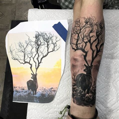 30 Tree Themed Deer Tattoo Design For Love Of Nature And Animals