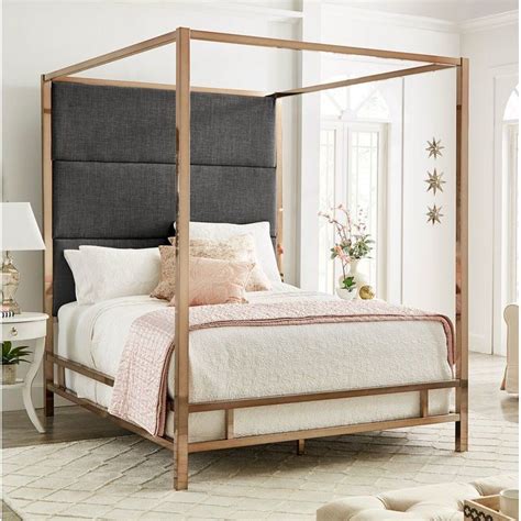 Most contemporary canopy beds are understated yet sophisticated throwing focus to the bed is the small sitting area in front anchored by a round ottoman upholstered with studded beige suede. Weymouth Upholstered Canopy Bed | Upholstered panel bed ...
