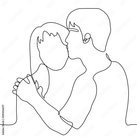 Vettoriale Stock Man Kisses A Woman On The Cheek One Line Drawing Of A