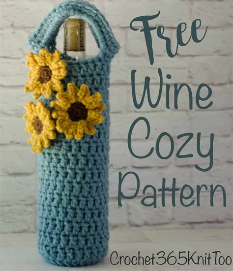 Crochet Sunflower Wine Cozy Crochet Knit Too