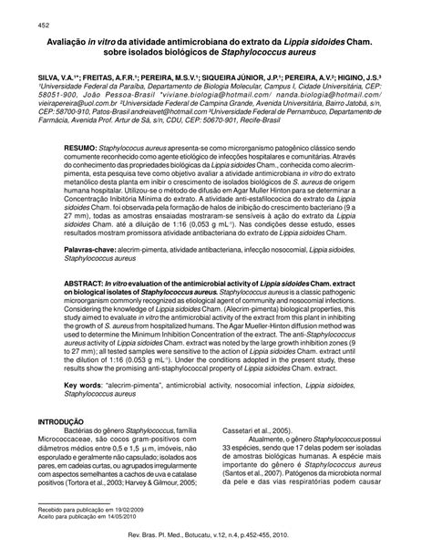 Pdf In Vitro Evaluation Of The Antimicrobial Activity Of Lippia