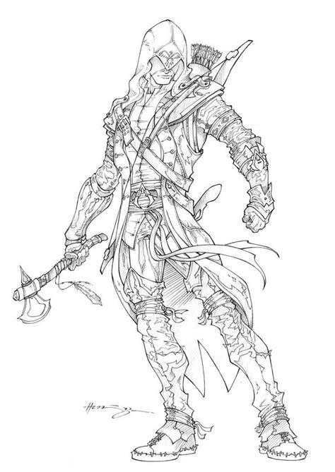 Assassins Creed Connor By Patrick Hennings Adult Coloring Book Pages