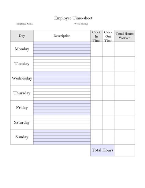 Weekly Time Card Template Simple Time Sheet Emmamcintyrephotography