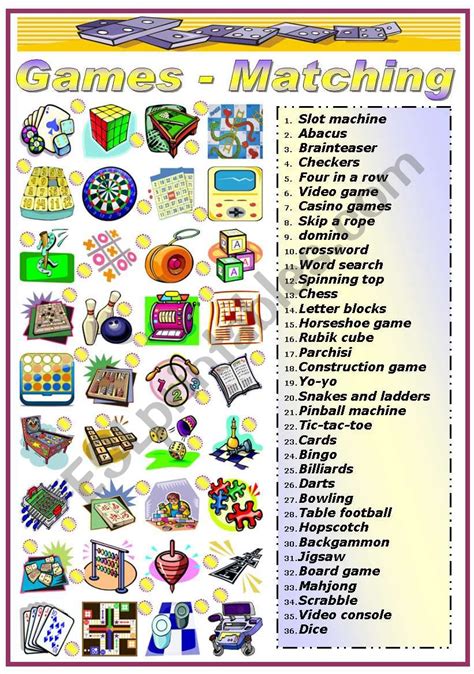 Games Matching Exercise Bandw Version Included Esl Worksheet By Katiana