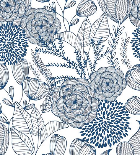 2903 25857 Alannah Navy Blue Botanical Floral Wallpaper Wallcoveringsmart