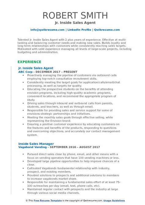 Choose the right resume type. Inside Sales Agent Resume Samples | QwikResume