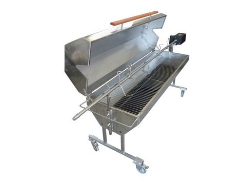 Cooking a roast in a hooded barbecue. Charcoal Spit Roast Rotisserie with Hood - stainless steel ...
