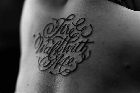 Fire walk with me (original title). Upper back tattoo saying "Fire walk with me". Done by Lu Reis. | Cosas para comprar, Compras, Cosas