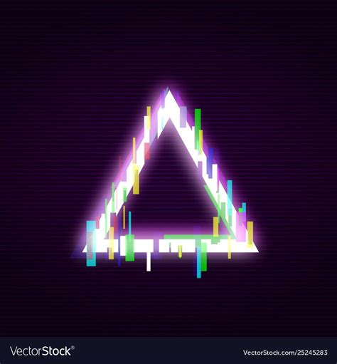 Neon Triangle With Glitch Effect Abstract Style Vector Image On