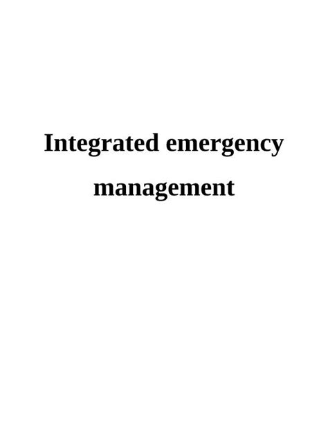 Legislation And Roles Of Emergency Services In Integrated Emergency