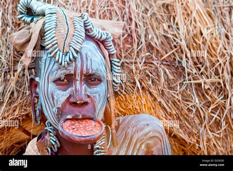 Mursi Tribeswoman At A Village In Mago National Park In The Lower Omo Valley Southern Ethiopia