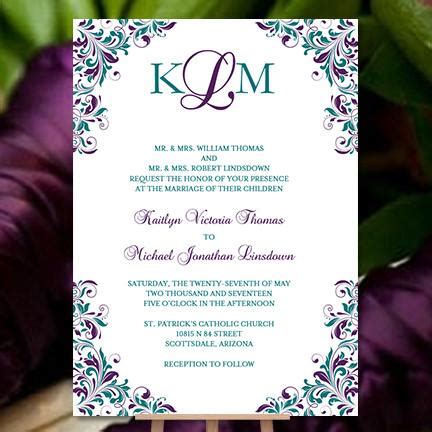 kaitlyn wedding invitation peacock purple teal wedding