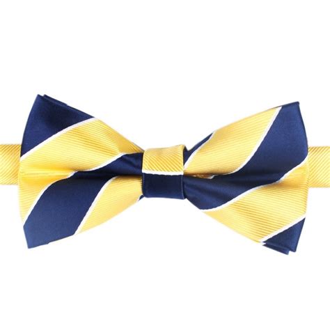 Yellow And Navy Blue Striped Bow Tie Mens British Regimental Bowtie