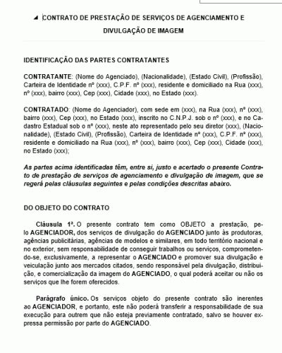 Referência Para Um Contrato De Prestação De Serviços De Divulgação De