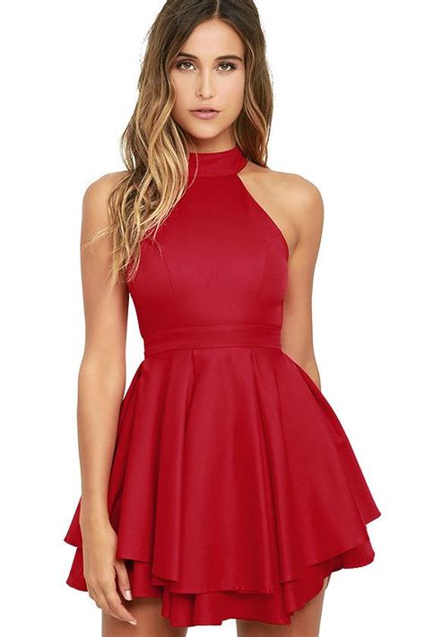 Short Homecoming Dress Halter Cocktail Dresses Red Prom Dress Chiffon Prom Dress New Fashion
