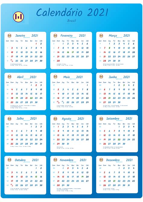 Calendário 2021 Em Formato Png Brasil