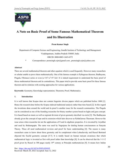 Pdf A Note On Basic Proof Of Some Famous Mathematical Theorem And Its