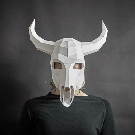 Horned Skull Papercraft Mask Template 3d Paper Mask Unique Etsy