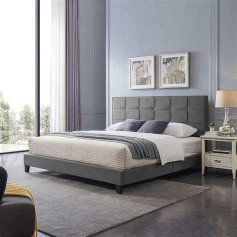 Salome Contemporary Upholstered King Bed Platform Charcoal Gray And