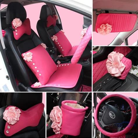 girls women car accessories interior pink rose set universal use in automobiles seat covers