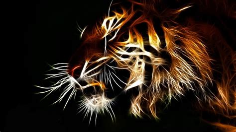 Hd Wallpaper Digital Art Tiger Light Darkness Wild Animal Flame